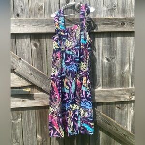Floral Leaf Print Sleeveless Maxi Dress - Purple Multi